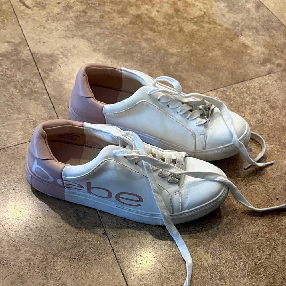 Bebe White and Blush Casual Sneakers